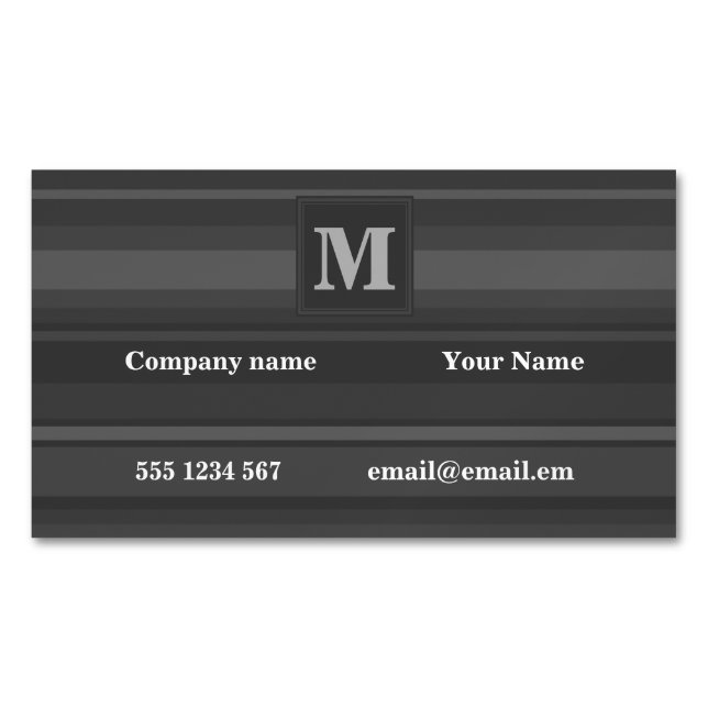 Monogram charcoal stripes 	Magnetic business card (Front)