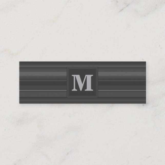 Monogram charcoal stripes mini business card (Front)