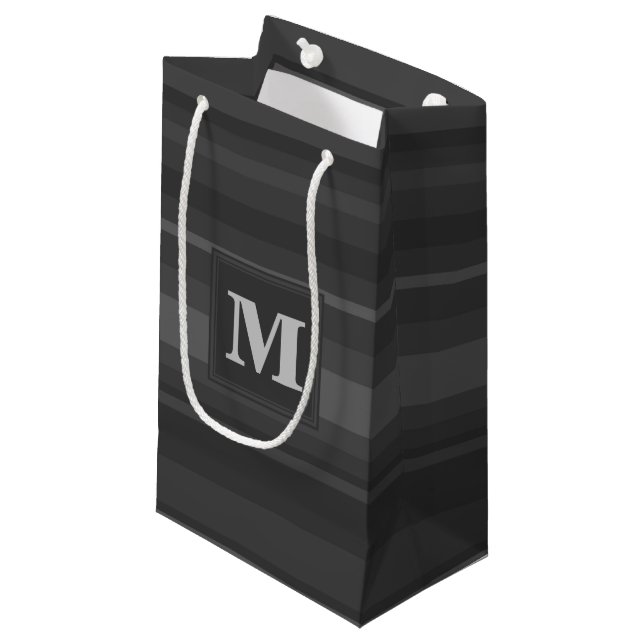 Monogram charcoal stripes small gift bag (Front Angled)