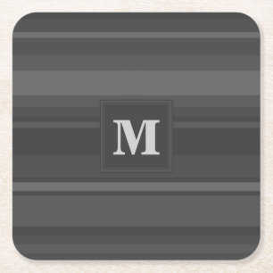 Monogram charcoal stripes square paper coaster