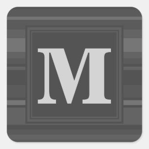 Monogram charcoal stripes square sticker