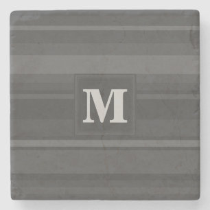 Monogram charcoal stripes stone coaster