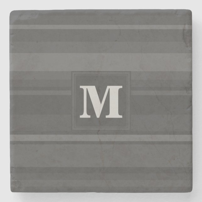 Monogram charcoal stripes stone coaster (Front)