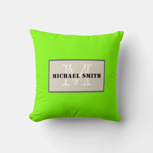 Monogram Chartreuse Solid Colour Background Cushion (Front)