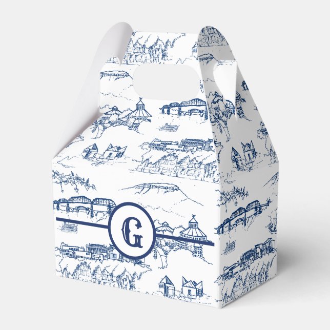Monogram Chattanooga Toile Blue Favour Box (Front Side)