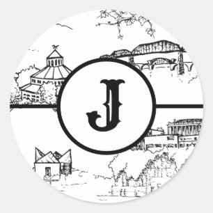 Monogram Chattanooga Toile Classic Round Sticker