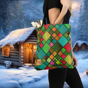 Monogram Checkered Pattern Tote Bag