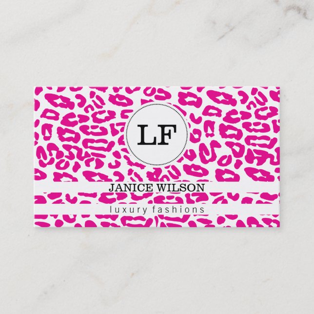 Monogram | Cheetah Print (hot pink) Business Card (Front)