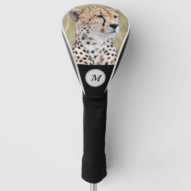 Monogram Cheetah wildlife personalised  Golf Head Cover (Front)