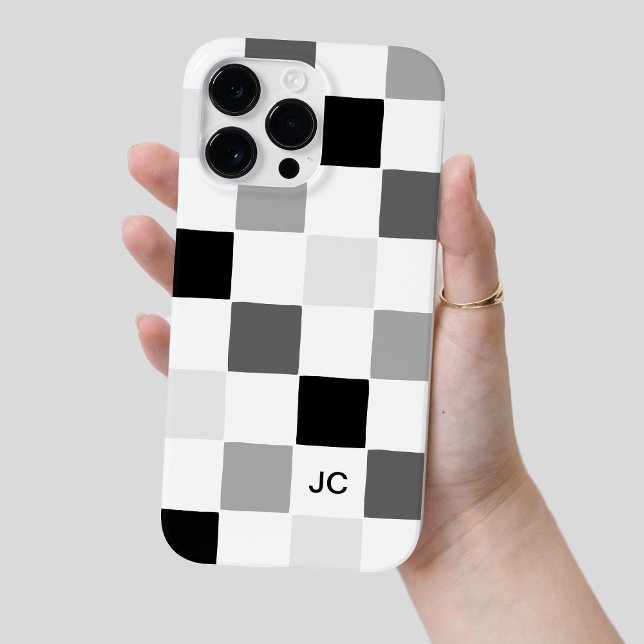 Monogram Chequered Black and Grey Modern Pattern Case-Mate iPhone Case (Monogram Checkered Black and Gray Modern Pattern Case-Mate iPhone Case)