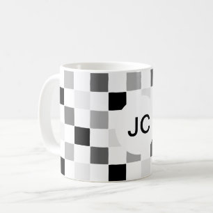 Monogram Chequered Black and White Modern Simple Coffee Mug