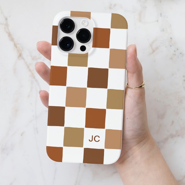 Monogram Chequered Brown Modern Simple Pattern Case-Mate iPhone Case (Monogram Checkered Brown Modern Simple Pattern Case-Mate iPhone Case)