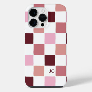 Monogram Chequered Pink Modern Simple Pattern iPhone 14 Pro Max Case