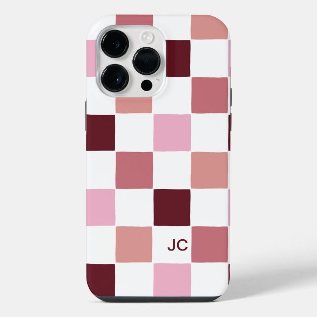 Monogram Chequered Pink Modern Simple Pattern iPhone Case (Back)