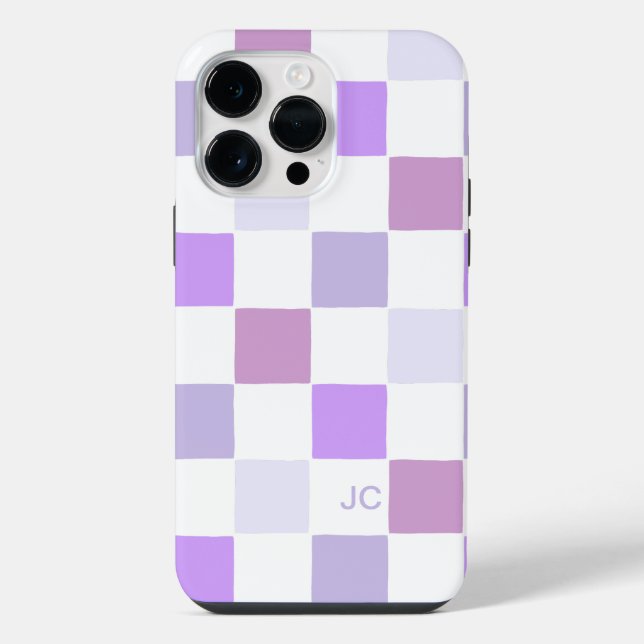 Monogram Chequered Purple Lavender Modern Pattern iPhone Case (Back)