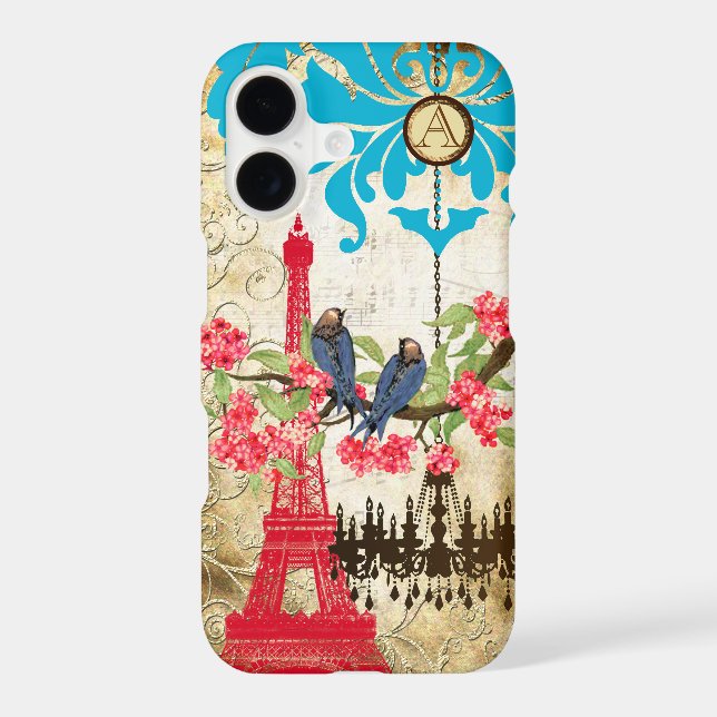 Monogram Cherry Blossom  Bird Chandelier iPhone (Back)