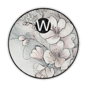 Monogram Cherry Blossom Glass Cutting Board