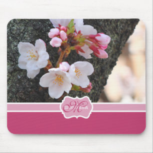 Monogram Cherry Blossom Sakura Blooming Tree Trunk Mouse Mat