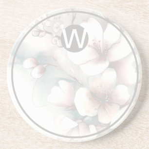 Monogram Cherry Blossom Sandstone Coaster