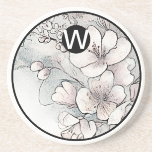 Monogram Cherry Blossom Sandstone Coaster
