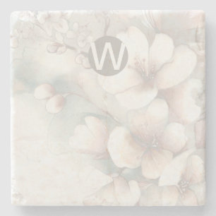 Monogram Cherry Blossom Stone Coaster