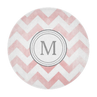 Monogram Chevron Cutting Board- pink-grey Board