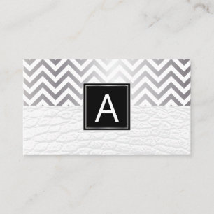 Monogram Chevron White Leather Business Card