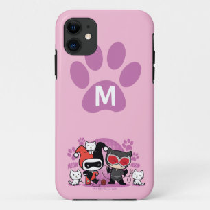 Monogram Chibi Harley Quinn & Catwoman With Cats iPhone 11 Case