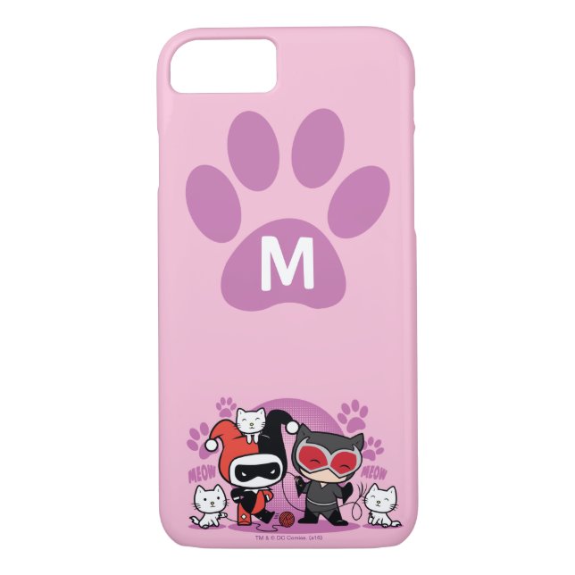 Monogram Chibi Harley Quinn & Catwoman With Cats Case-Mate iPhone Case (Back)