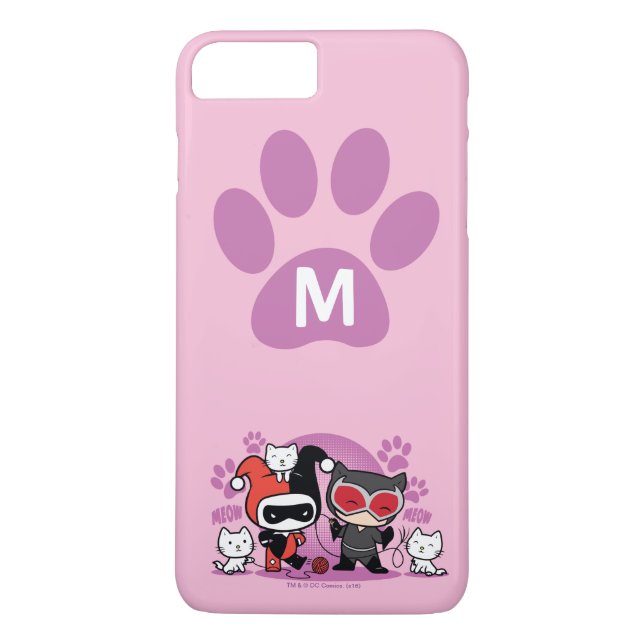 Monogram Chibi Harley Quinn & Catwoman With Cats Case-Mate iPhone Case (Back)