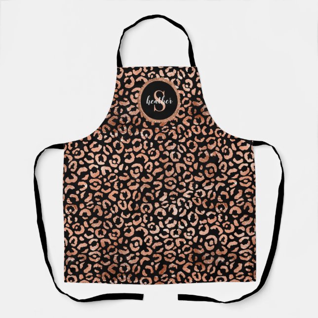 Monogram Chic Black Leopard Animal Print Apron (Front)