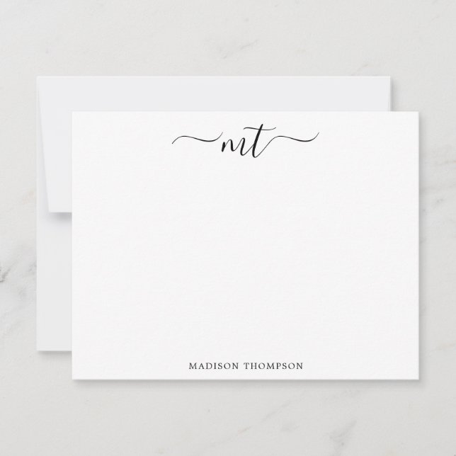 Monogram Chic Black Personalised Stationery Card (Front)