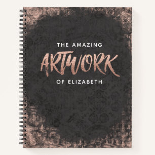 Monogram Chic Black Rose Gold Artist Sketchbook Notebook