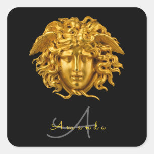 Monogram Chic Elegant Couture Gold Medusa Mask Square Sticker