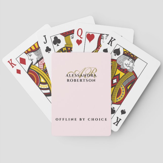 Monogram Chic Funny Inspirational Pastel Pink Gold Playing Cards (Back)