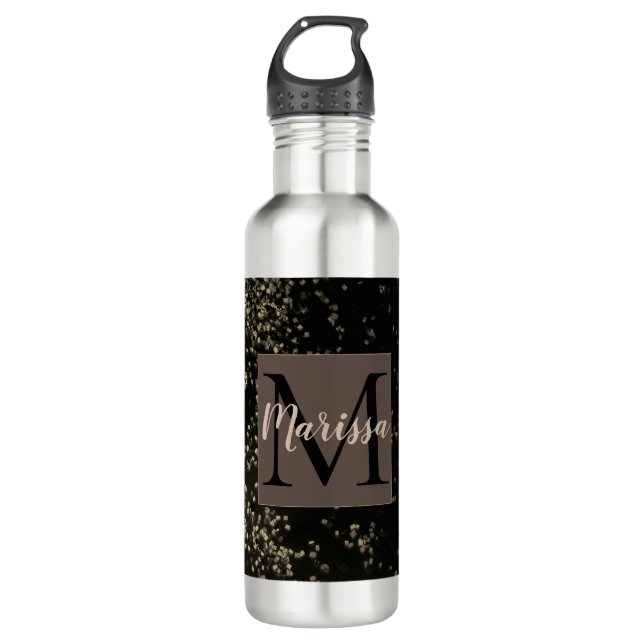 Monogram Chic Gold Confetti 710 Ml Water Bottle (Front)