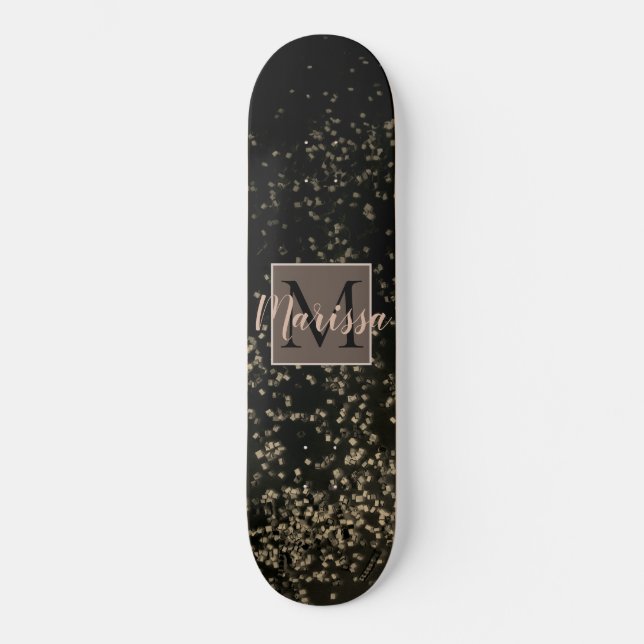 Monogram Chic Gold Confetti Personalised Skateboard (Front)
