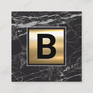 Monogram   Chic Gold Metal   Black Marble Square Business Card