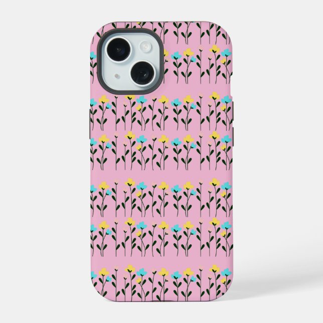  Monogram chic Grey  Floral Pattern  iPhone 15 Case (Back)
