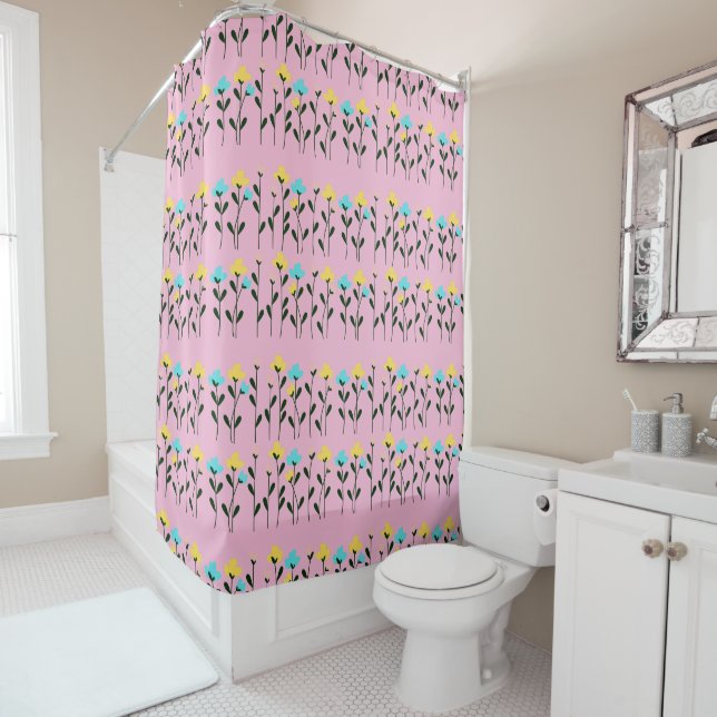  Monogram chic Grey  Floral Pattern  Shower Curtain (In Situ)