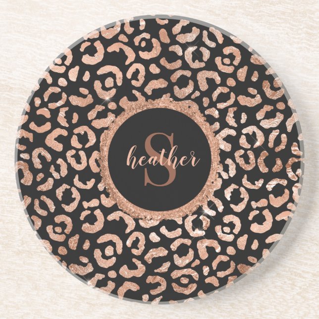 Monogram Chic Leopard Animal Print  Coaster (Front)