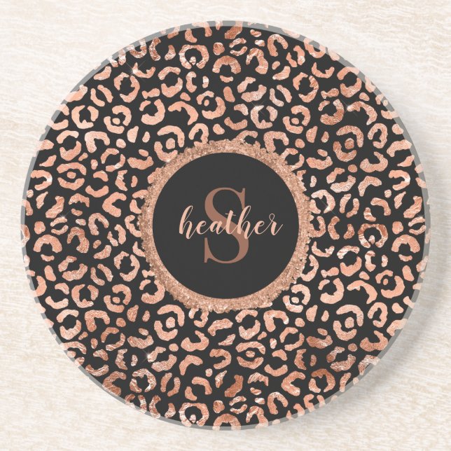 Monogram Chic Leopard Animal Print  Coaster (Front)