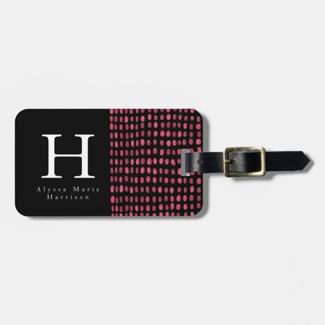 Monogram Chic Modern Black and Pink Luggage Tag (Front Horizontal)