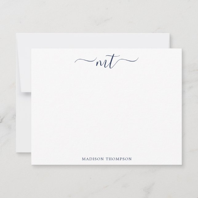 Monogram Chic Navy Blue Personalised Stationery Card (Front)