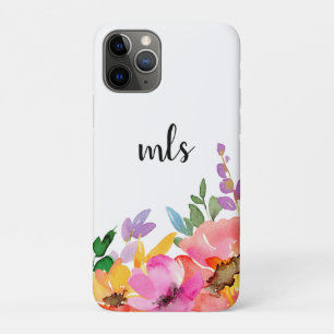 Monogram Chic Pink Watercolor Trendy Floral iPhone 11 Pro Case