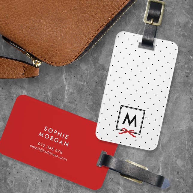 Monogram Chic Red Ribbon Polka Dot Luggage Tag (Creator Uploaded)