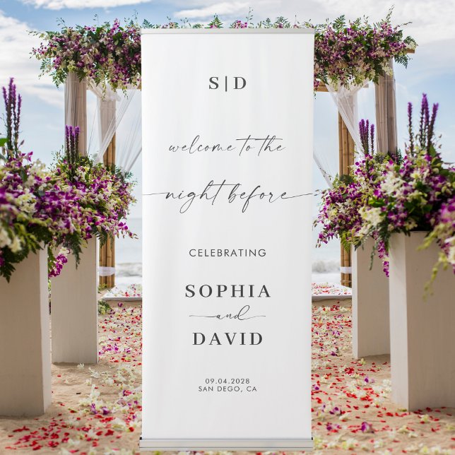 Monogram Chic Rehearsal Dinner Wedding Welcome Retractable Banner (Creator Uploaded)