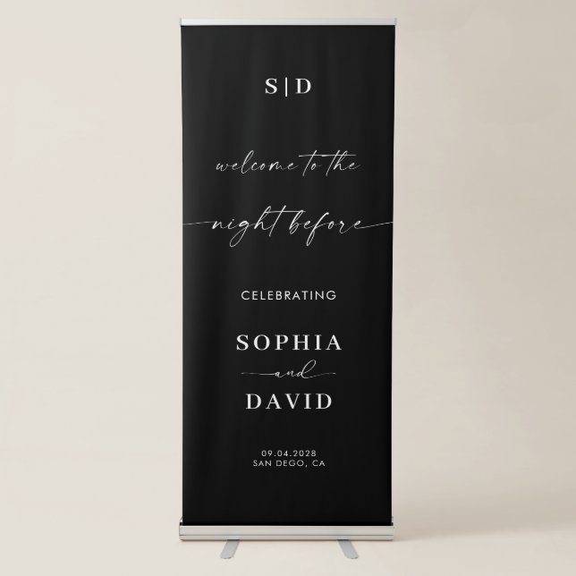 Monogram Chic Rehearsal Dinner Wedding Welcome Retractable Banner (Front)