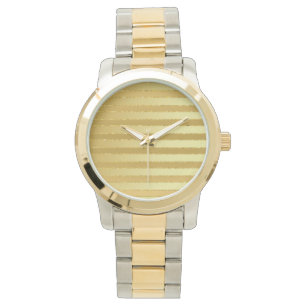 Monogram Chic Striped Gold Glitter Women's Watch