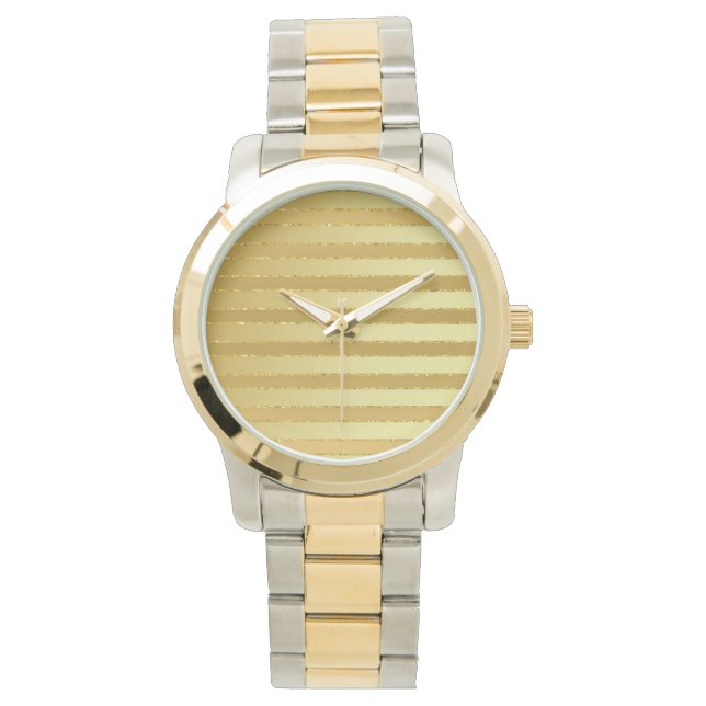 Monogram Chic Striped Gold Glitter Women's Watch (Front)